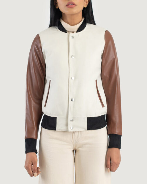 Whiz White & Brown Hybrid Varsity Jacket